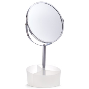 Oglinda cosmetica cu 3 compartimente pentru produse, Metal Cromat, Ø 14xH34,5 cm
