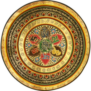 Decor Mandala pe lemn, Mandala mantra Om Mani Padme Hum