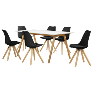 Masa de bucatarie/salon bambus design- 180 x 80 cm - cu 6 scaune negre