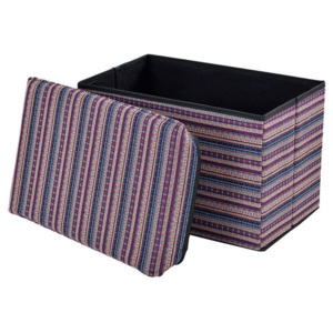 Puff - scaun rabatabil Marime XL - MDF/piele sintetica, 48 x 32 cm, tricot colorat nuante mov, cu compartiment pentru depozitare