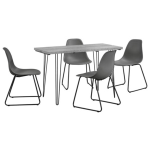 Set Porto masa design bucatarie cu 4 scaune design, Model 2, MDF/otel/plastic, 82 x 46 x 56 cm, efect beton/gri inchis