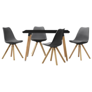 Masa design de bucatarie/salon neagra - 120 x 70 cm - cu 4 scaune moderne de culoare gri