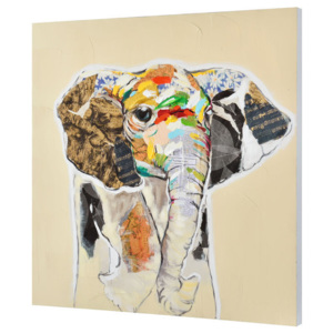 Tablou pictat manual - elefant Model 60 - panza in, cu rama ascunsa - 80x80x3,8cm