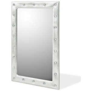 Oglindă de perete, piele artificială, 60x90 cm, argintiu lucios