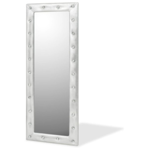 Oglindă perete, piele artificială, 50 x 140 cm, argintiu lucios