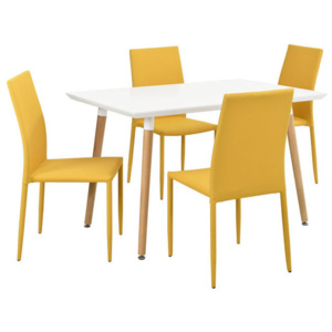 Set Bucura masa bucatarie cu 4 scaune, masa 120 x 70 cm, scaun 90 x 42,5 cm, MDF/textil, alb/galben-mustar