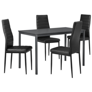 Masa bucatarie/salon design elegant - gri inchis (120x60cm) - cu 4 scaune negre elegante