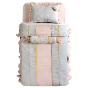 Set cuvertura pat copii si 1 perna decorativa Paradise Turquoise / Pink