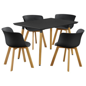 Masa de bucatarie/salon design modern Model 4 - MDF/plastic/lemn de fag, 120 x 70 x 75cm, cu 4 scaune design, negru