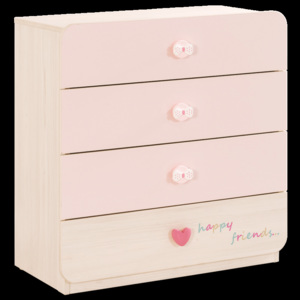 Comoda din pal cu 4 sertare, pentru bebe Baby Girl Light Pink / Nature, l78xA42xH80 cm