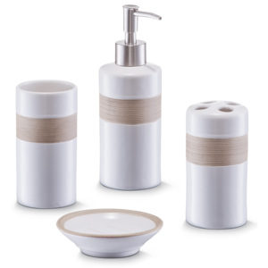 Set 4 accesorii pentru baie din ceramica, Beige / Brown