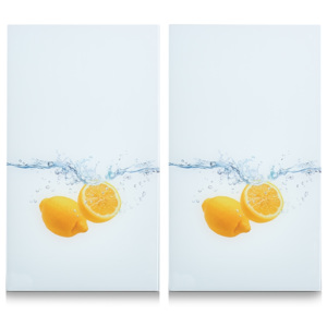 Set 2 placi din sticla, protectie plita, Lemon Splash, l30xA52 cm