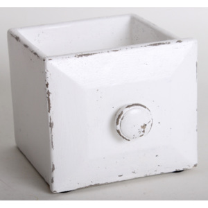 Ghiveci piatra, model sertar, alb, dimensiune 10.5 x 12.5 cm
