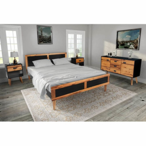 Set mobilier dormitor, 4 piese, lemn masiv acacia, 140x200 cm