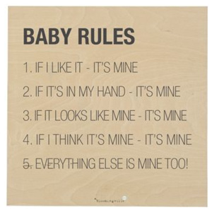 Semn patrat din lemn "Baby rules..." maro Bloomingville