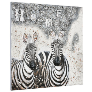 Tablou pictat manual - zebre - panza in, cu rama ascunsa - 100x100x3,8cm