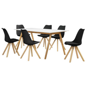 Masa de bucatarie/salon bambus design- 180 x 80 cm - cu 6 scaune negre