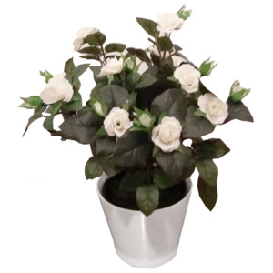 Trandafiri artificiali albi in ghiveci