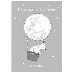 Poster gri din hartie 70x50 cm I love you to the moon Bloomingville