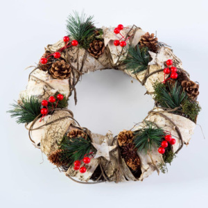 Coroniță de Crăciun cu scoarță de mesteacăn naturală 32 cm