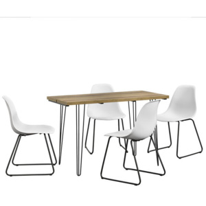 Set Porto masa design bucatarie cu 4 scaune design, Model 1, MDF/otel/plastic, 83 x 46 x 52 cm, efect lemn/alb