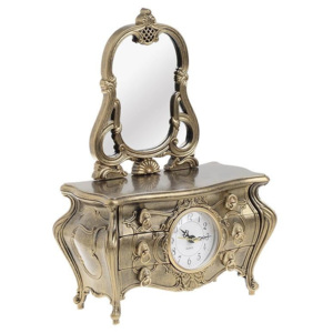Caseta muzicala Antique Gold cu ceas si oglinda, 23cm