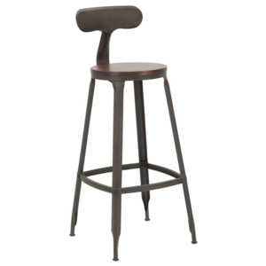 Set 2 scaune de bar din lemn de ulm si metal Harlem-A Natural / Gri inchis, l40xA46xH103 cm