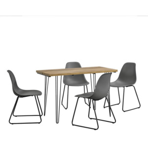 Set Porto masa design bucatarie cu 4 scaune design, Model 1, MDF/otel/plastic, 82 x 46 x 56 cm, efect lemn/gri inchis