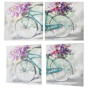 Tablou pictat manual - bicicleta - panza in, cu rama ascunsa - (2x80x80x3,8cm)