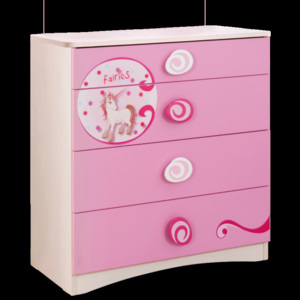 Comoda din pal cu 4 sertare, pentru copii Little Princess Pink / Nature, l75xA41xH79 cm