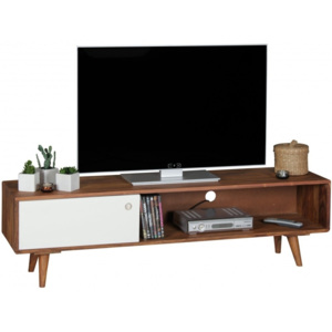 Comodă TV din lemn masiv de palisandru Skyport REPA, înălțime 40 cm, maro-alb