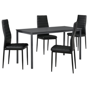 Masa bucatarie/salon design elegant - gri inchis (140x60cm) - cu 4 scaune negre elegante
