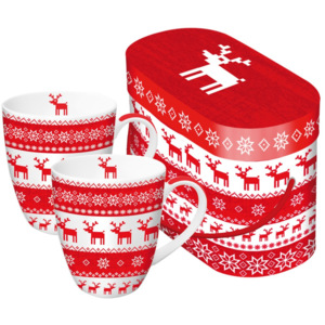 Set 2 căni din porțelan în cutie de cadou PPD Magic Rojo Christmas, 350 ml