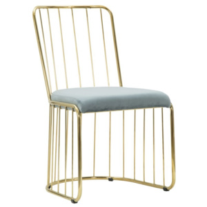Set 2 scaune din metal, tapitate cu stofa Celeste Bleu / Auriu, l47xA56xH82 cm
