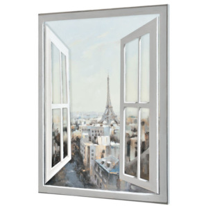 Tablou pictat manual - vedere de la fereastra (luminoasa) model 51 - panza in, cu rama ascunsa - 120x90x3,8cm