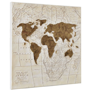 Tablou pictat manual - harta lumii - panza in, cu rama ascunsa - 100x100x3,8cm