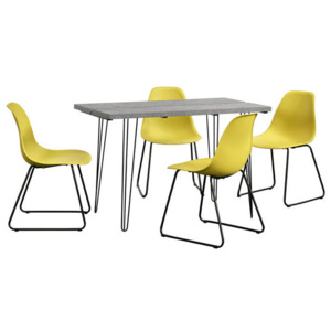 Set Porto masa design bucatarie cu 4 scaune design, Model 2, MDF/otel/plastic, 83 x 46 x 52 cm, efect beton/mustar
