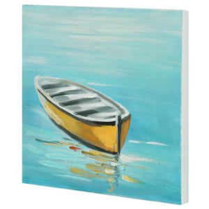 Tablou pictat manual - barca - panza in, cu rama ascunsa - 30x30x2,8cm