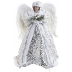 Varf de brad Angel White Silver H-40 cm