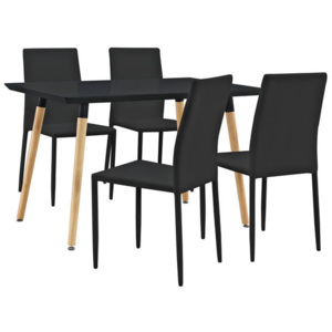 Masa design de bucatarie/salon- 120 x 70 cm - cu 4 scaune imitatie piele (negru)