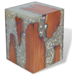 Taburet din rășină și lemn de tec, 30 x 30 x 40 cm