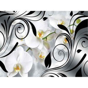 Tablou canvas: Orhidee albe și abstracții - 75x100 cm