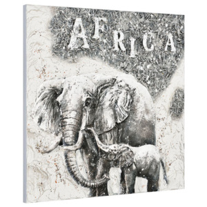 Tablou pictat manual - pe elefant - panza in, cu rama ascunsa - 100x100x3,8cm