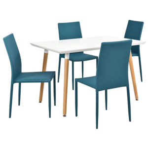 Set Bucura masa bucatarie cu 4 scaune, masa 120 x 70 cm, scaun 90 x 42,5 cm, MDF/textil, alb/turcoaz