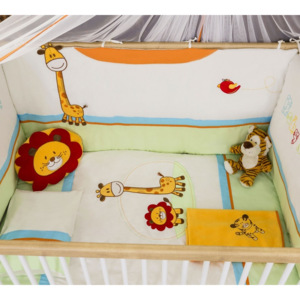 Set lenjerie pentru patut bebe 9 piese Safari Natura, 75 x 115 cm