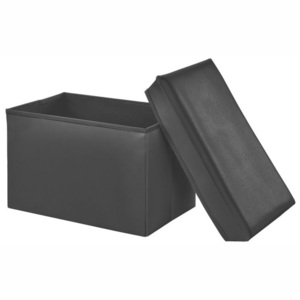 Puff - scaun rabatabil Marime XL - MDF/piele sintetica, 48 x 32 cm, negru, cu compartiment pentru depozitare
