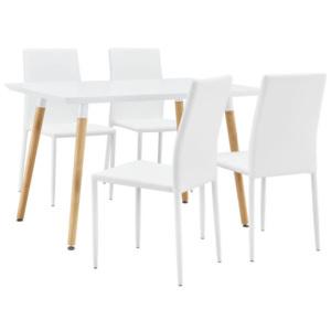 Masa design de bucatarie/salon- 120 x 70 cm - cu 4 scaune imitatie piele (alb)