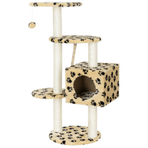 Mobila pisici - Lemn pentru ascutire gheare pisici crem cu model labe de pisica de culoare inchisa