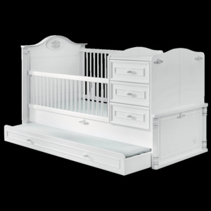 Patut transformabil cu sertar din pal, pentru bebe Romantic Baby White, 180 x 80 cm
