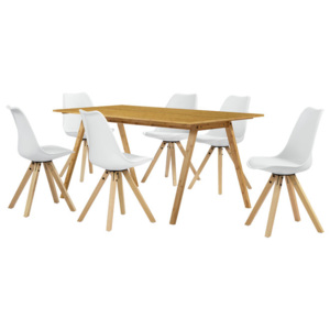 [en.casa]® Masa de bucatarie/salon bambus design- 180 x 80 cm - cu 6 scaune albe